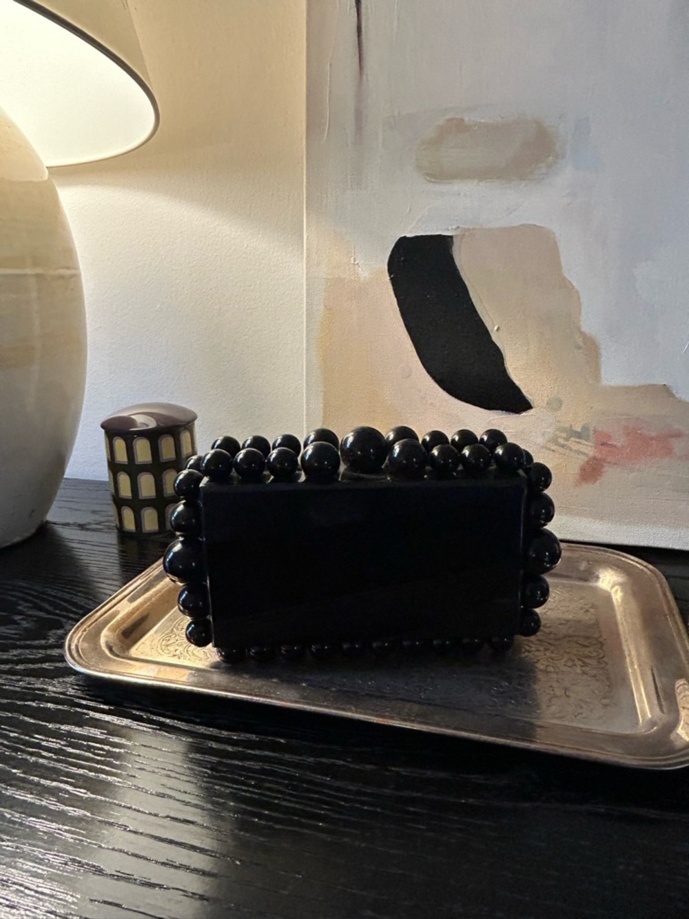 Vintage Black Beaded Box Clutch
